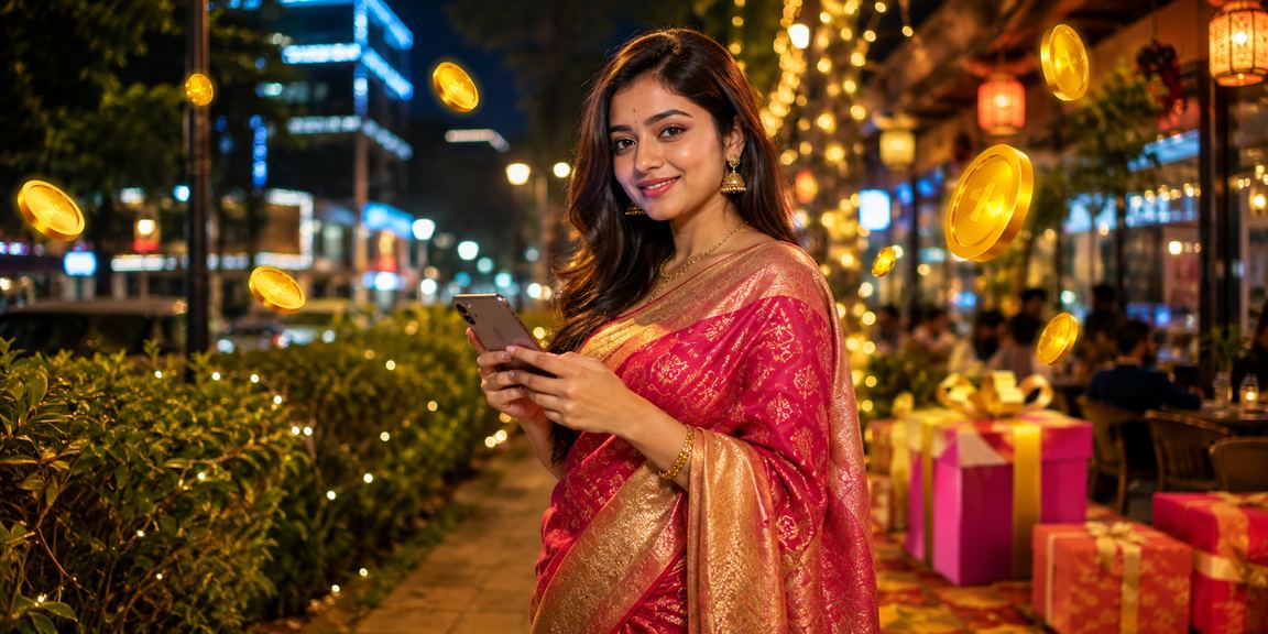 ঢাকায় শাড়ি পরিহিত নারী মোবাইলে পেমেন্ট প্রক্রিয়া সম্পন্ন করছেন